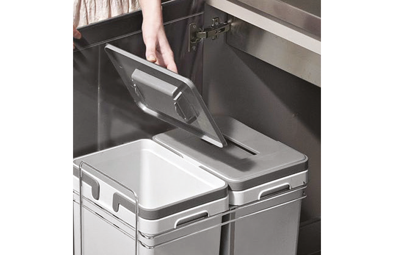 Система контейнеров V15+15л на напр.полн.выдвиж. с аморт.,в шкаф 400мм, серый/хром