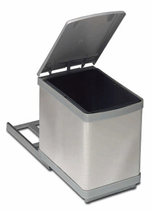 Ведро для мусора 230x380x360 (16л) выдвижное, пластик, нерж.сталь
