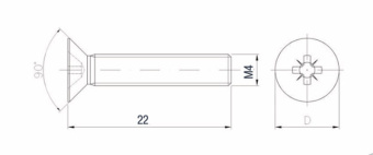 Винт с потайной головкой под крест, M4X22 KB
